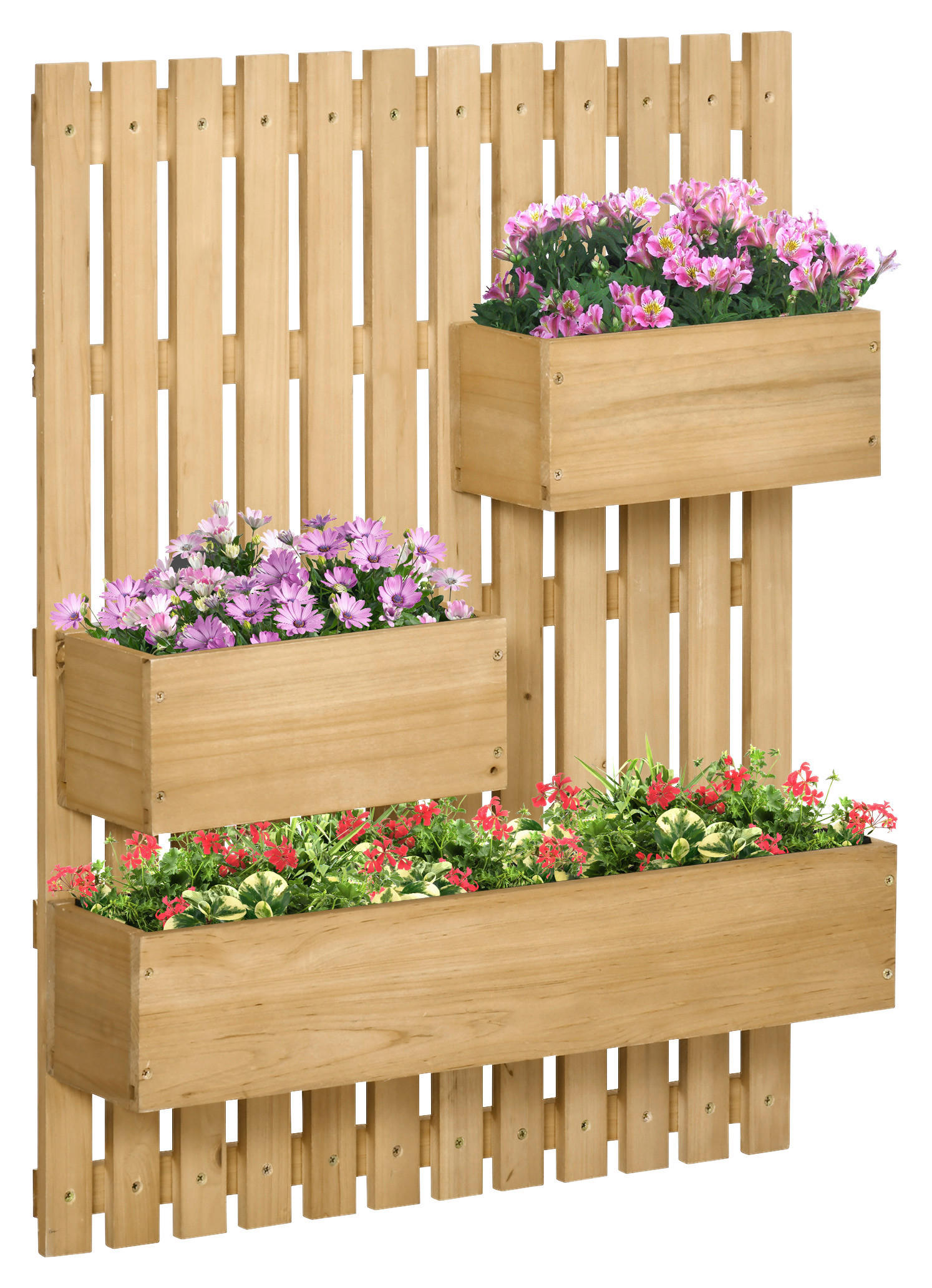 Outsunny Wandbeet mit Spalier zur Aufhängung B/H/L: ca. 16x80x60 cm Wandbeet_mit_Spalier_zur_Aufhängung - natur (60,00/16,00/80,00cm) - Outsunny
