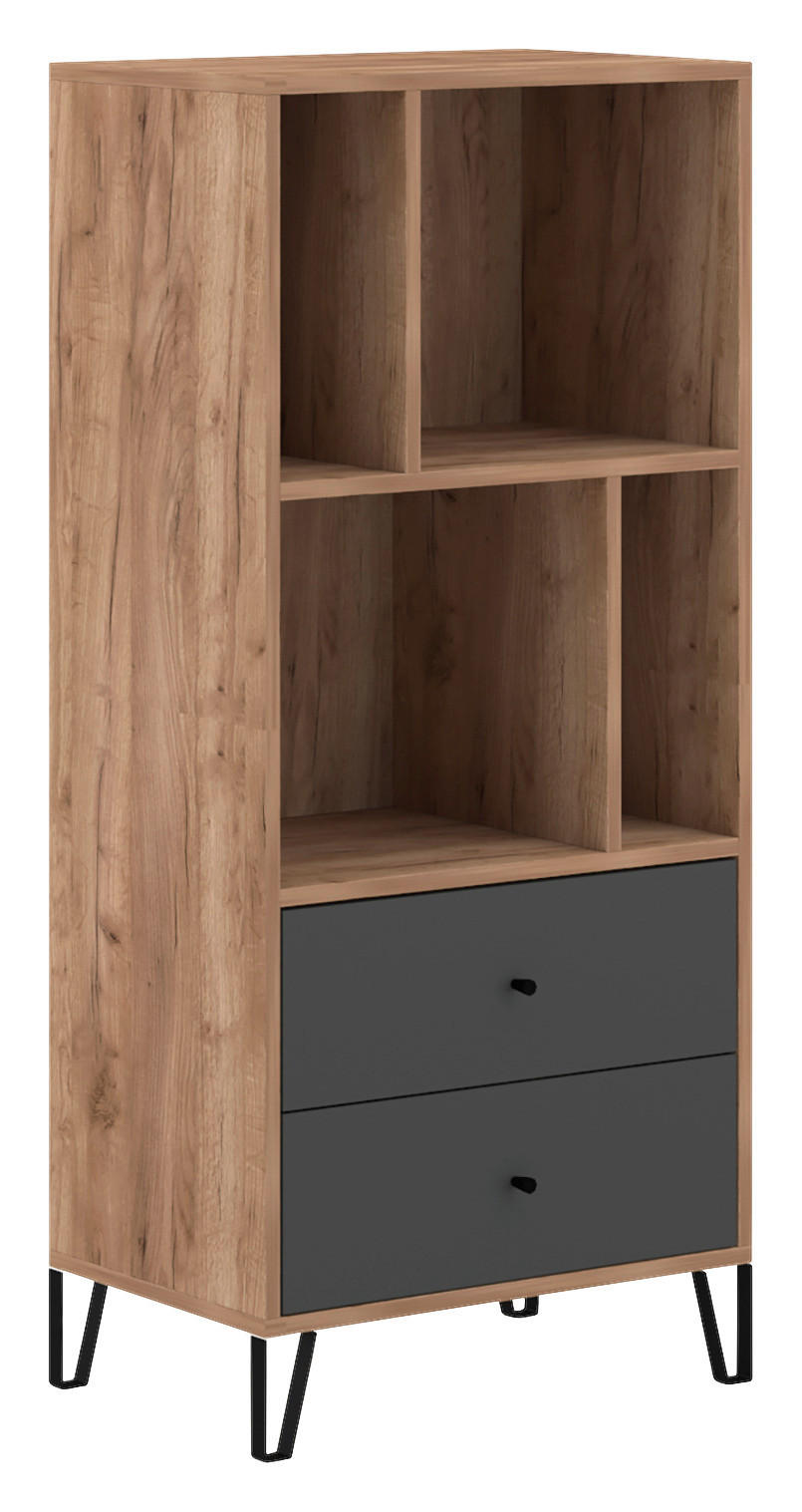 Regal BILBAO Eiche Tabak Nachbildung anthrazit B/H/T: ca. 63,4x135,2x40 cm BILBAO - Eiche/anthrazit (63,40/135,20/40,00cm) - WIPMEB