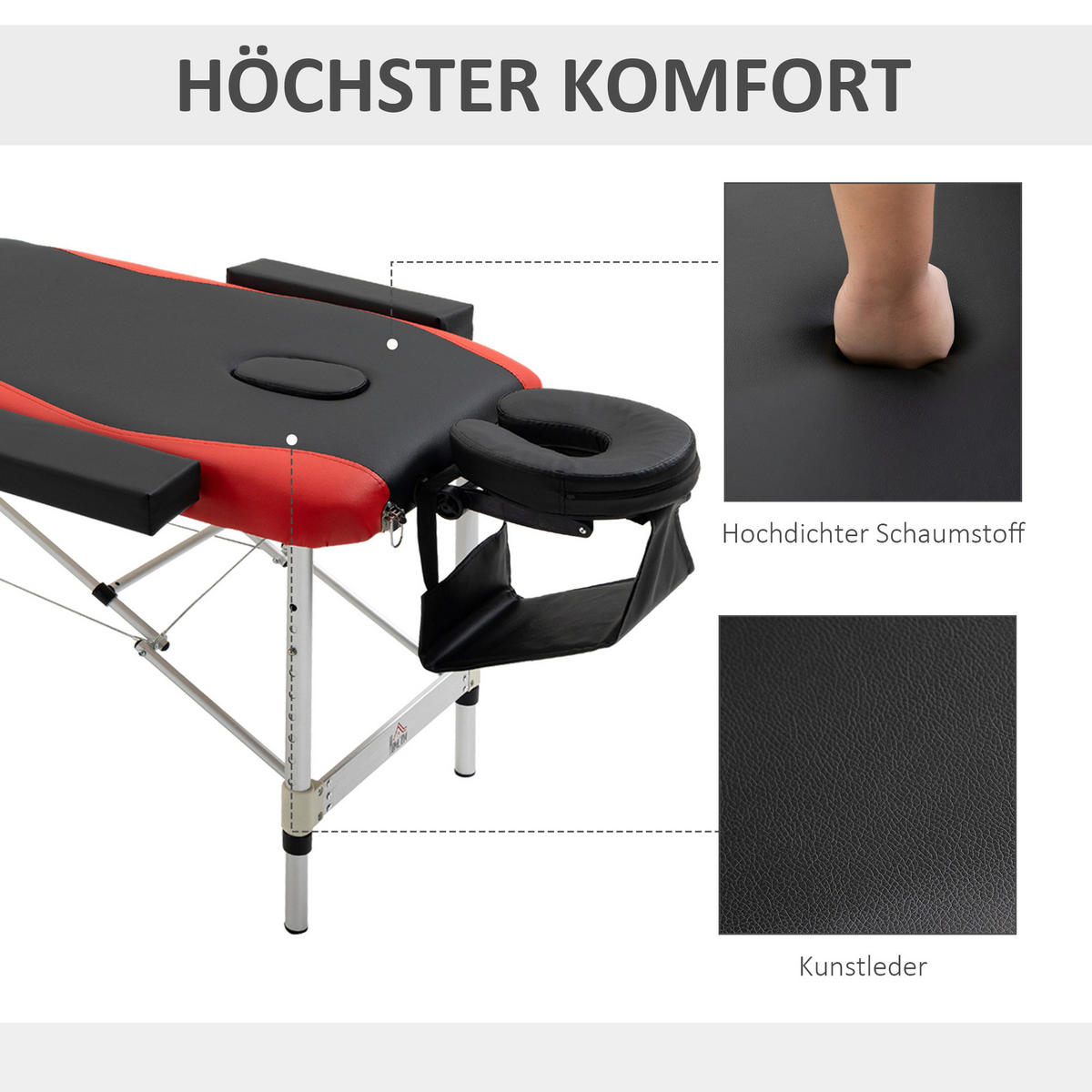 HOMCOM Massageliege rot PVC B/H/L: ca. 60x215x84 cm Massageliege - rot/schwarz (84,00/60,00/215,00cm) - HOMCOM
