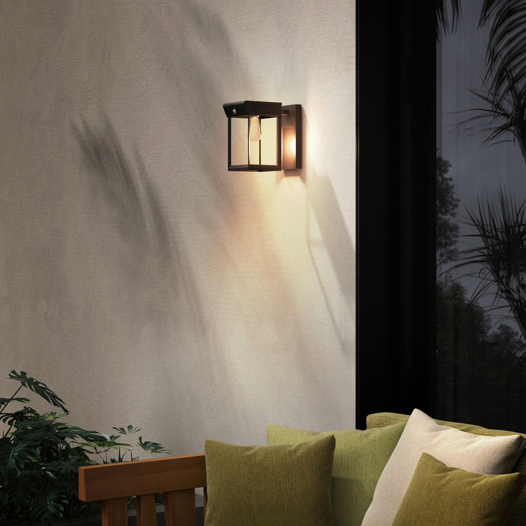 Thumbnail - Solar Wandleuchte schwarz Kunststoff B/H/L: ca. 24x24x14 cm