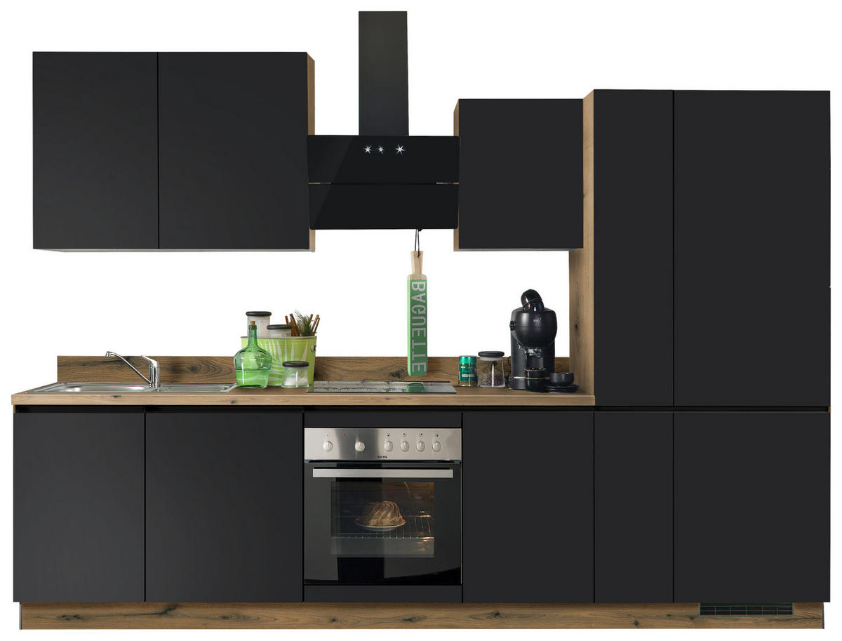 Express Küchenblock Clean schwarz Lacklaminat supermatt B/T: ca. 310x60 cm Clean - Eiche/schwarz (310,00/60,00cm) - Express