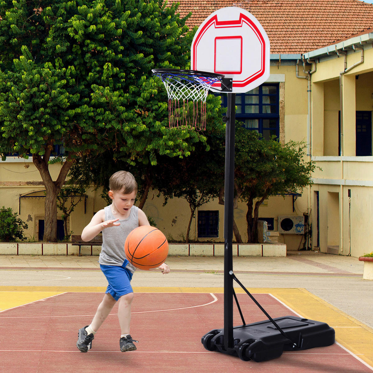 HOMCOM Basketballkorb schwarz B/H/L: ca. 73x210x74 cm Kinder_Basketballkorb - weiß/rot (74,00/73,00/210,00cm) - HOMCOM