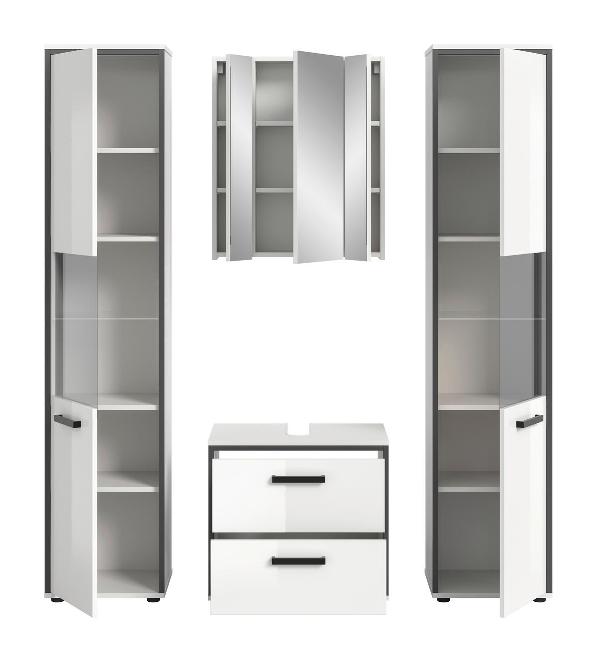 Badblock KOJAK weiß Hochglanz anthrazit grau B/H/T: ca. 171x188x37 cm KOJAK - weiß/anthrazit (171,00/188,00/37,00cm) - xonox.home