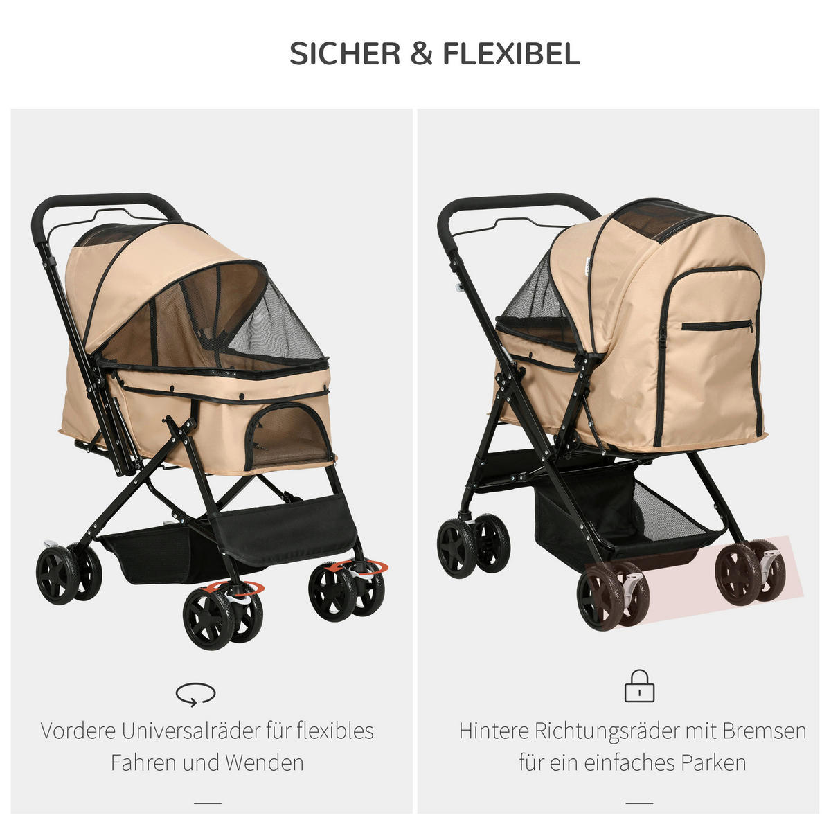 PawHut Hunde-Zubehör braun Edelstahl B/H/L: ca. 52x76,5x95 cm Hundebuggy - braun (95,00/52,00/76,50cm) - PawHut