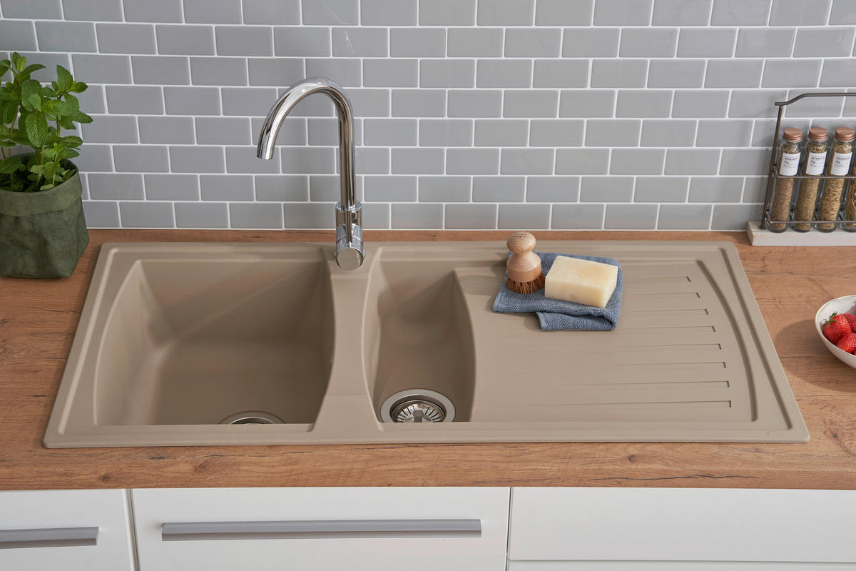 Respekta Einbauspüle Boston 100 x 50 B sandbeige Mineralite B/H/T: ca. 100x20x50 cm Boston 100 x 50 B - sandbeige (100,00/20,00/50,00cm) - Respekta