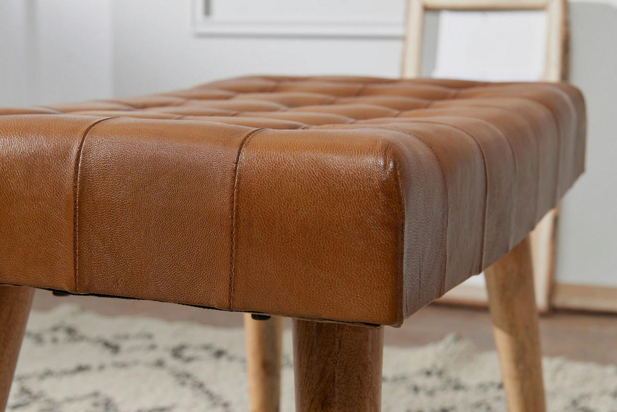 Wohnling Sitzhocker braun natur Leder Echtholz B/H/T: ca. 67x47x39 cm Sitzhocker - braun/natur (67,00/47,00/39,00cm) - Wohnling