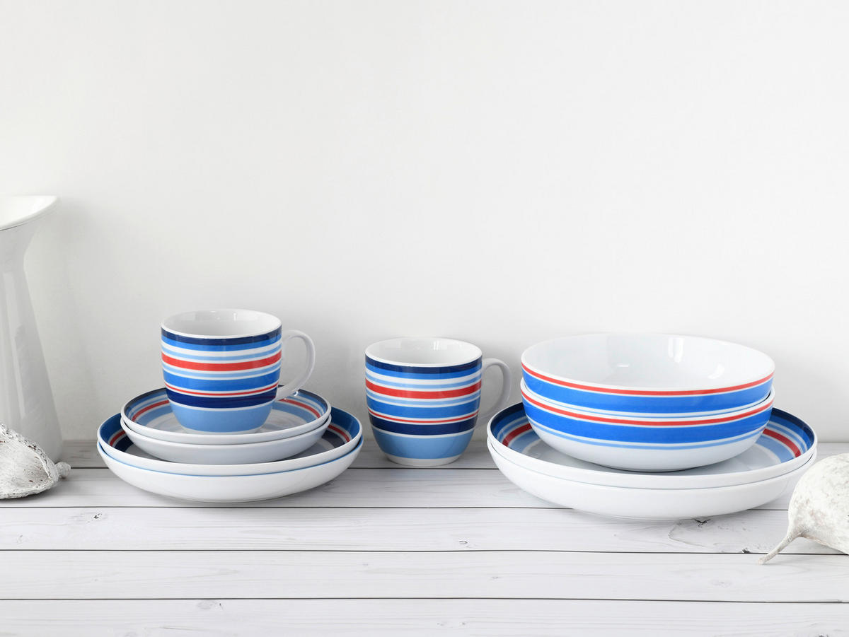 CreaTable Kombiservice Allround - COAST LINE blau Porzellan 10 tlg. Allround - COAST LINE - blau/weiß - CreaTable