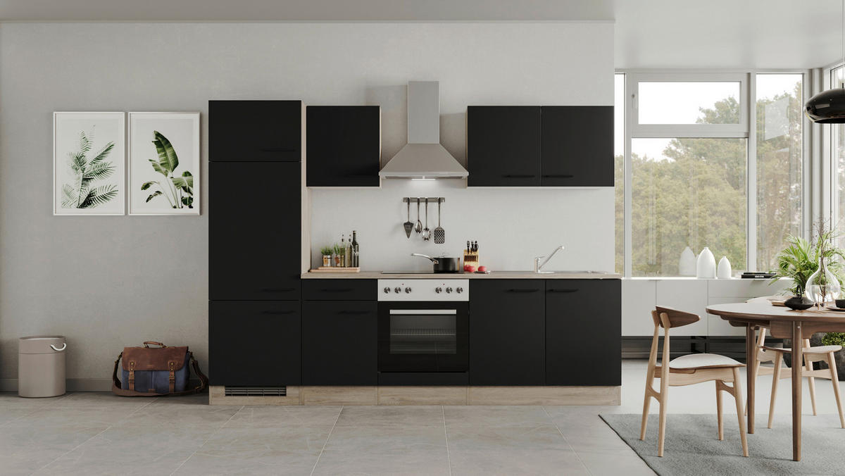 Küchenblock Capri schwarz matt B/H/T: ca. 270x200x60 cm Capri - schwarz/Oak (270,00/200,00/60,00cm) - Flex-Well