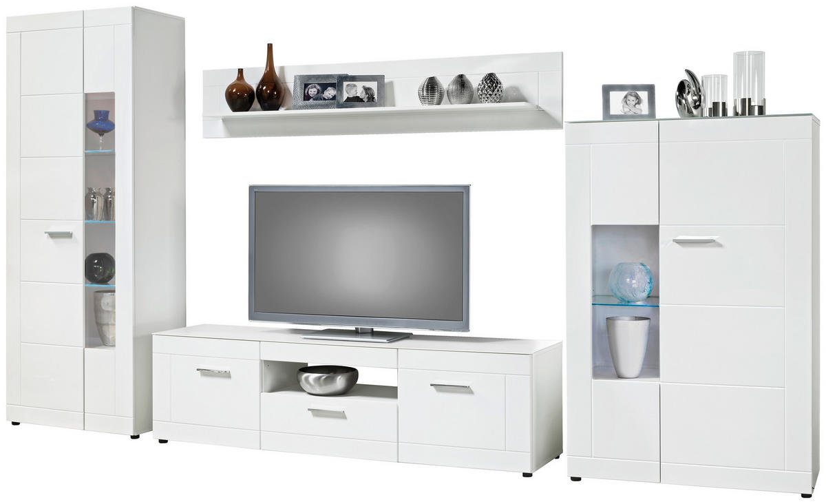 Standvitrine Atlanta weiß weiß Hochglanz B/H/T: ca. 75x194x40 cm Atlanta - weiß/silber (75,00/194,00/40,00cm)