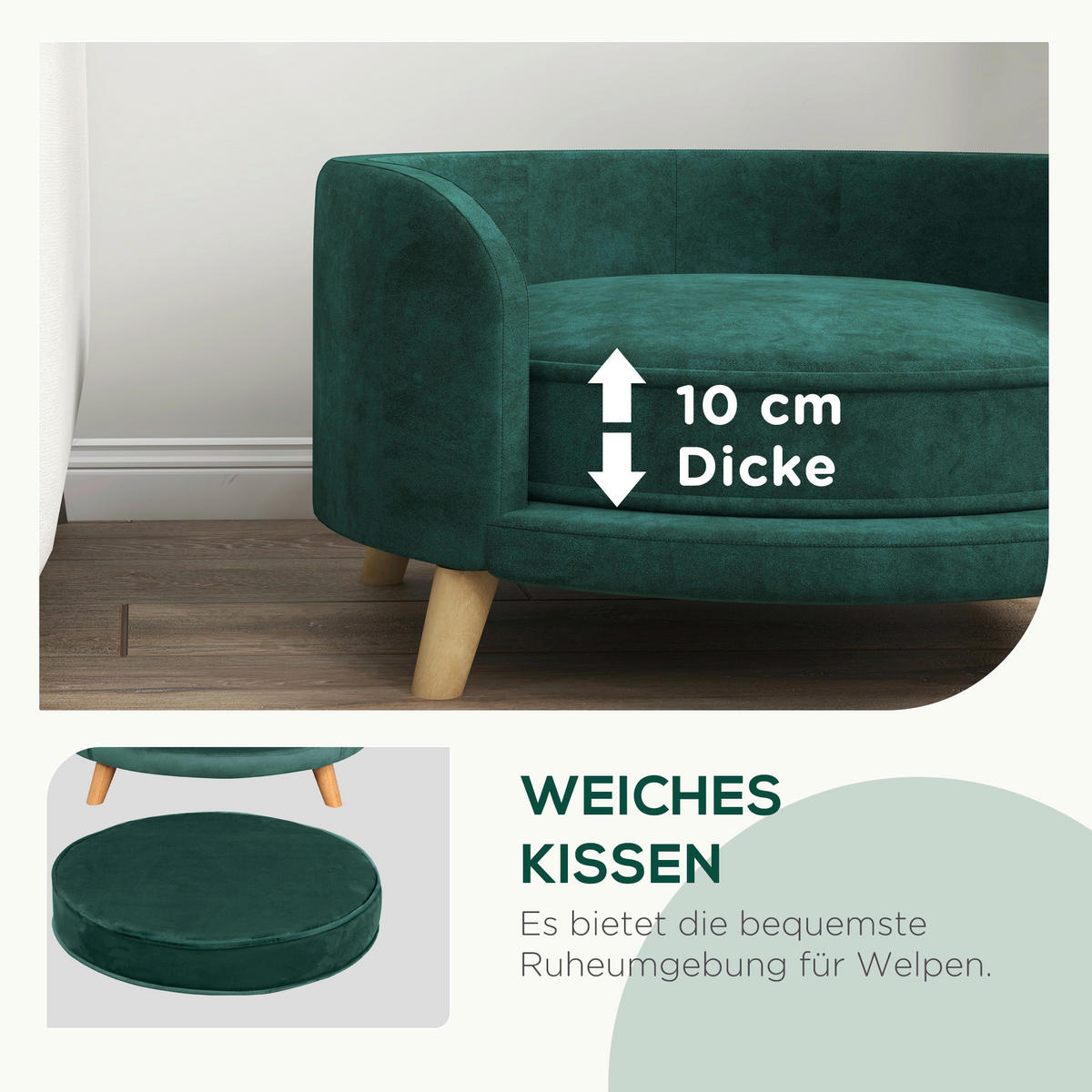 PawHut Hunde-Zubehör grün Polypropylen B/H/L: ca. 68x68x35 cm Hundebett - grün (35,00/68,00/68,00cm) - PawHut