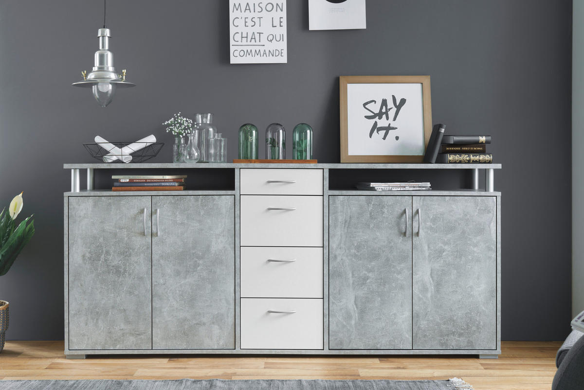 Sideboard Maximo Beton Optik weiß B/H/T: ca. 208x94x38 cm Maximo - weiß (208,00/94,00/38,00cm)