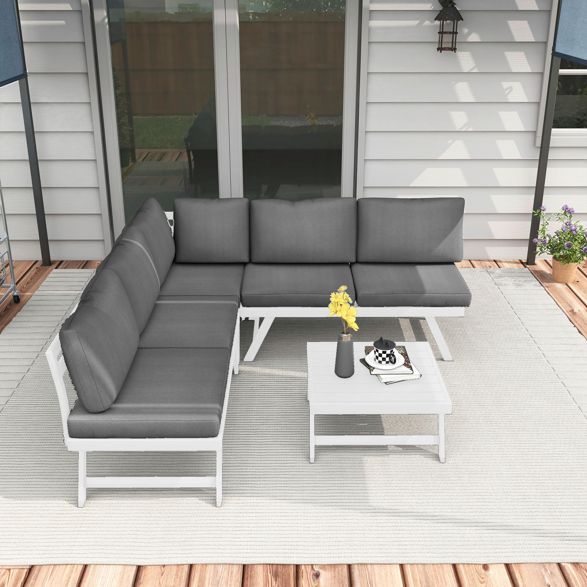 Outsunny Sitzgruppe grau Edelstahl B/H/L: ca. 61x115x65 cm Gartenmöbel_Set - grau (65,00/61,00/115,00cm) - Outsunny
