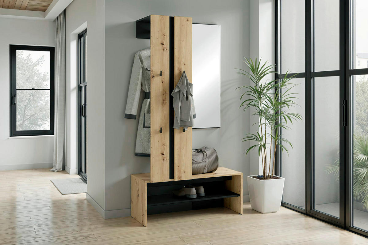 Garderobenset NANTE Eiche schwarz B/H/T: ca. 100x186x40 cm NANTE - Eiche/schwarz (100,00/186,00/40,00cm) - byLIVING