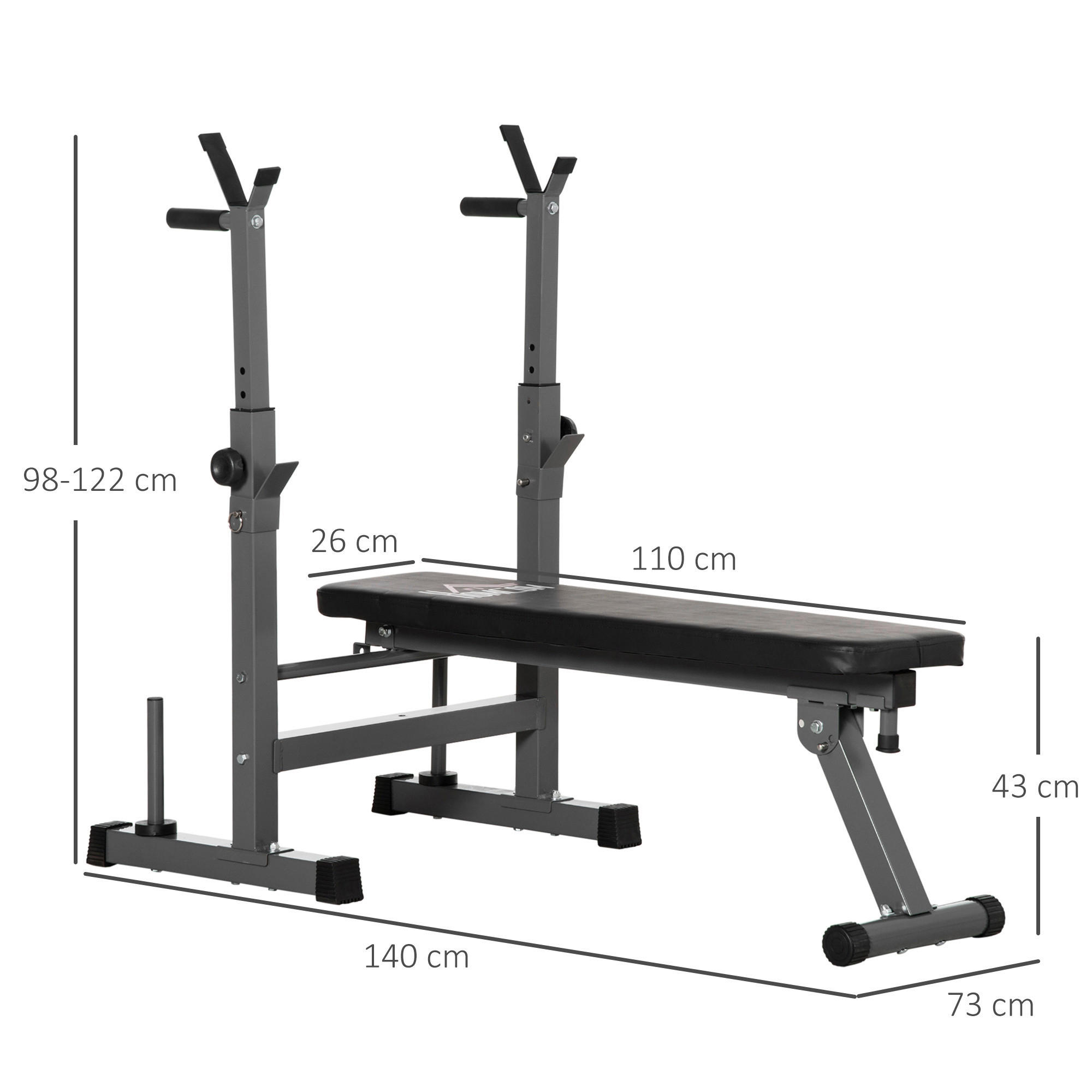 HOMCOM Hantelbank grau Kunstleder B/H/L: ca. 73x122x140 cm Hantelbank - schwarz/grau (140,00/73,00/122,00cm) - HOMCOM