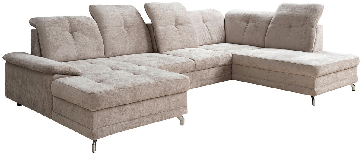 Wohnlandschaft Kendo beige Microfaser B/H/T: ca. 337x105x172 cm Kendo - beige/Chrom (337,00/105,00/172,00cm)