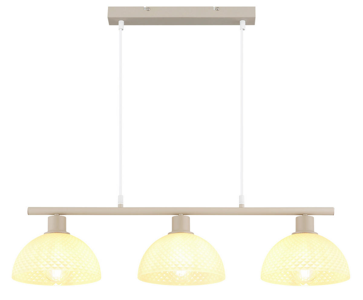 GLOBO Pendelleuchte sand champagner weiß Glas Metall PVC B/H/L: ca. 20x120x77 cm E27 3 Brennstellen SELMA - sand/weiß (77,00/20,00/120,00cm) - GLOBO