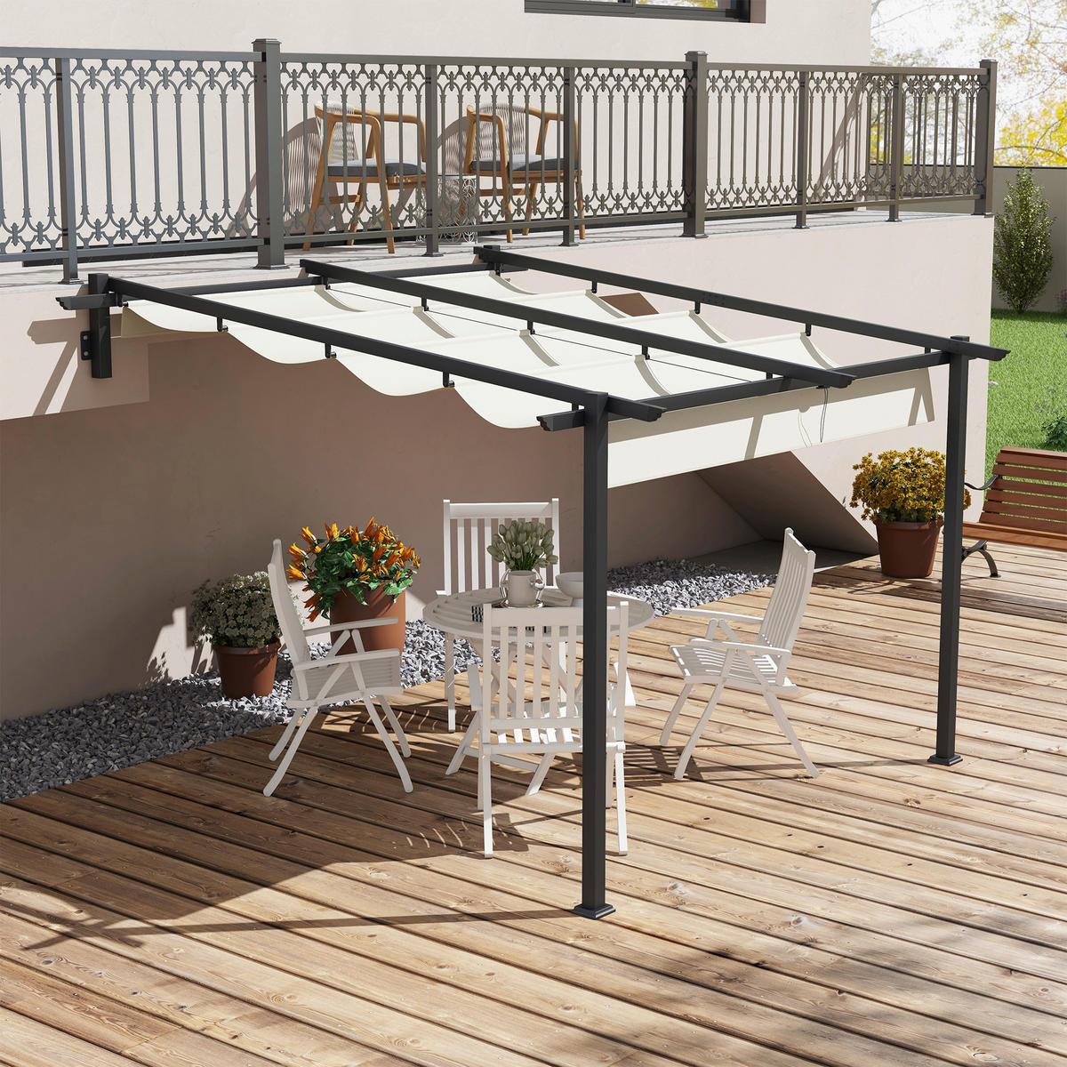 Outsunny Pergola cremeweiß Polyester B/H/L: ca. 297x230x297 cm Pergola - cremeweiß (297,00/297,00/230,00cm) - Outsunny