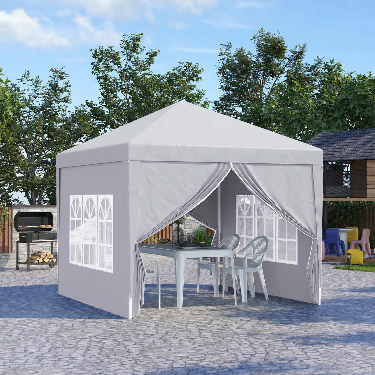 Outsunny Pavillon weiß Polyester B/H/L: ca. 2,95x2,95x2,58 cm Faltpavillon - weiß (2,58/2,95/2,95cm) - Outsunny