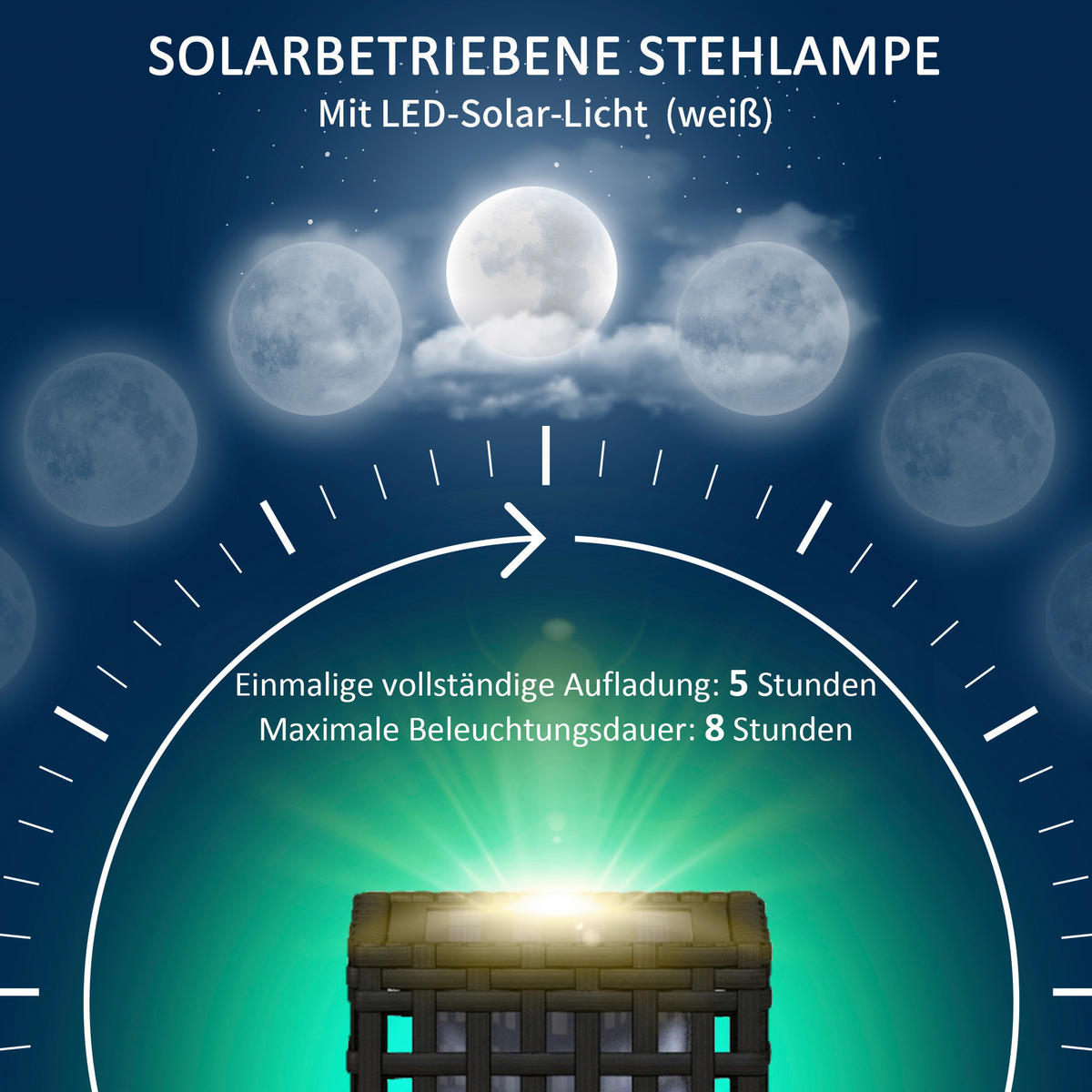 Solarleuchte 867-130V00BK schwarz Polypropylen Edelstahl Polyrattan B/H/L: ca. 15,5x15,5x46 cm Rattan_Solarleuchte - schwarz (46,00/15,50/15,50cm) - Outsunny