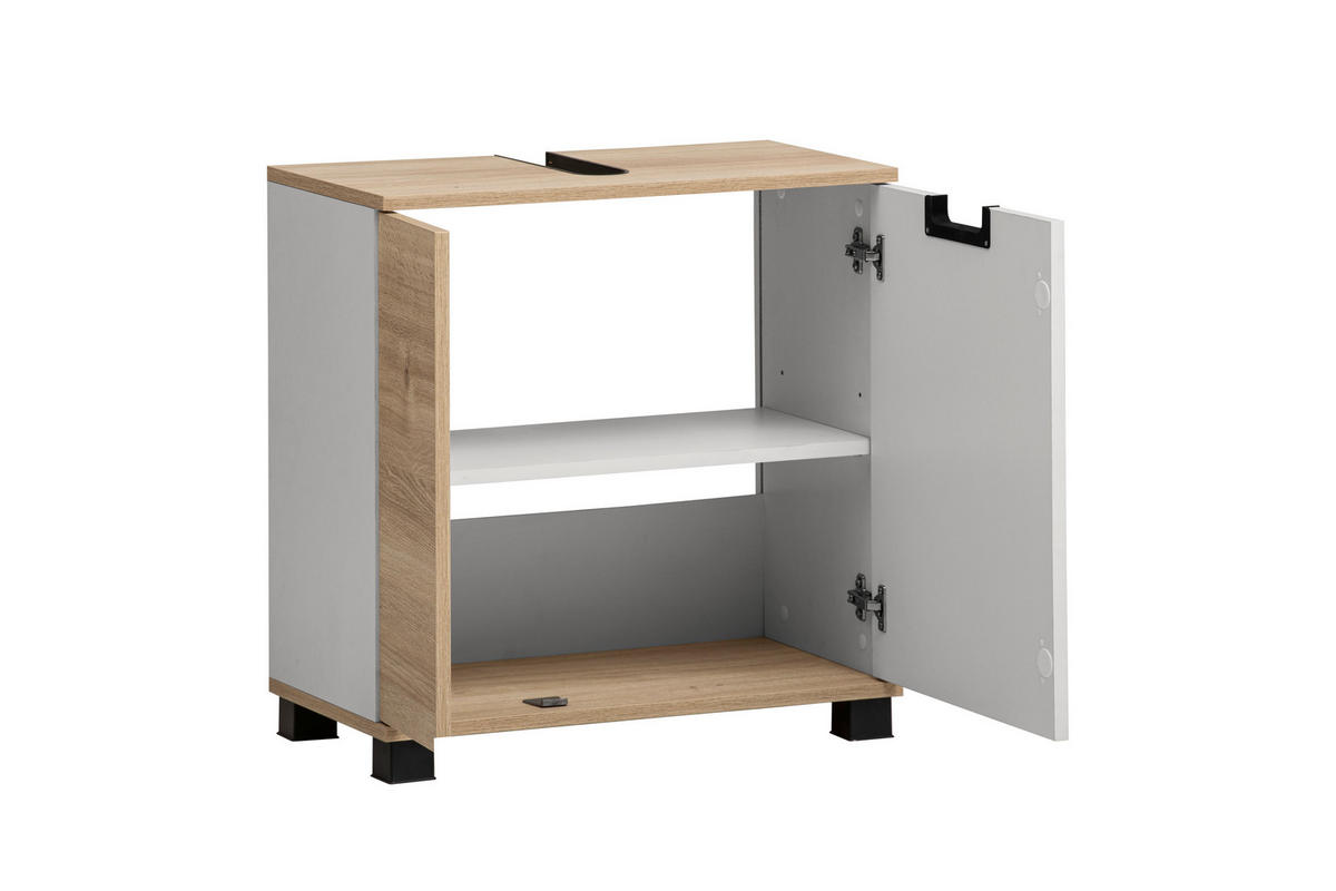 Waschbeckenunterschrank Emmik weiß matt Eiche Eiche weiß Nachbildung B/H/T: ca. 59,8x62,4x32,6 cm Emmik - Eiche/weiß (59,80/62,40/32,60cm) - Möbelpartner