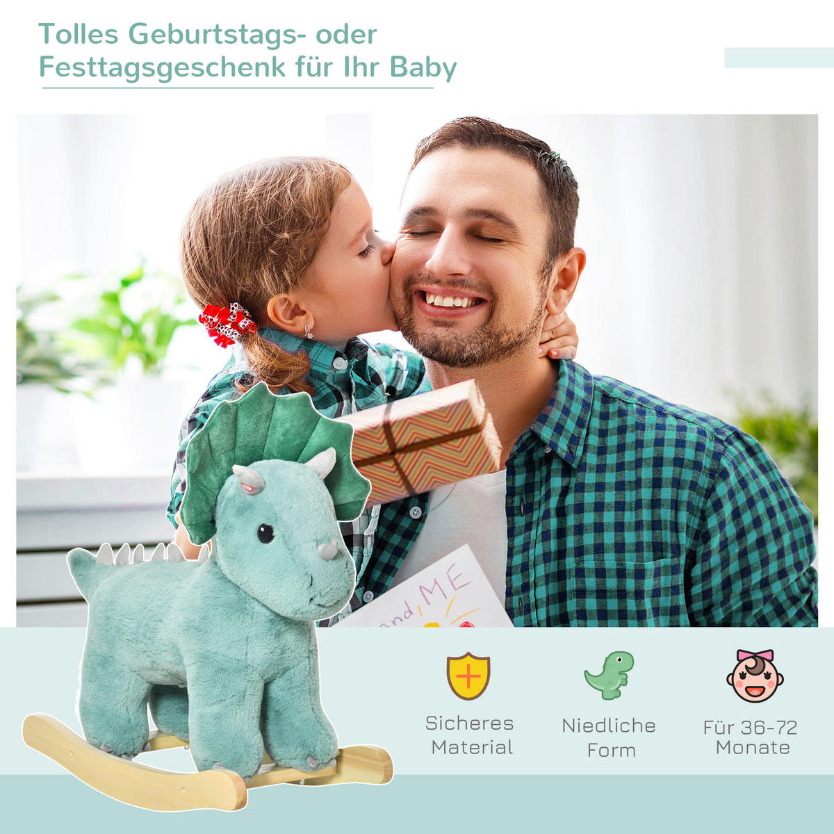 HOMCOM Schaukeltier B/H/L: ca. 30x54x64 cm Schaukeltier - dunkelgrün (64,00/30,00/54,00cm) - HOMCOM