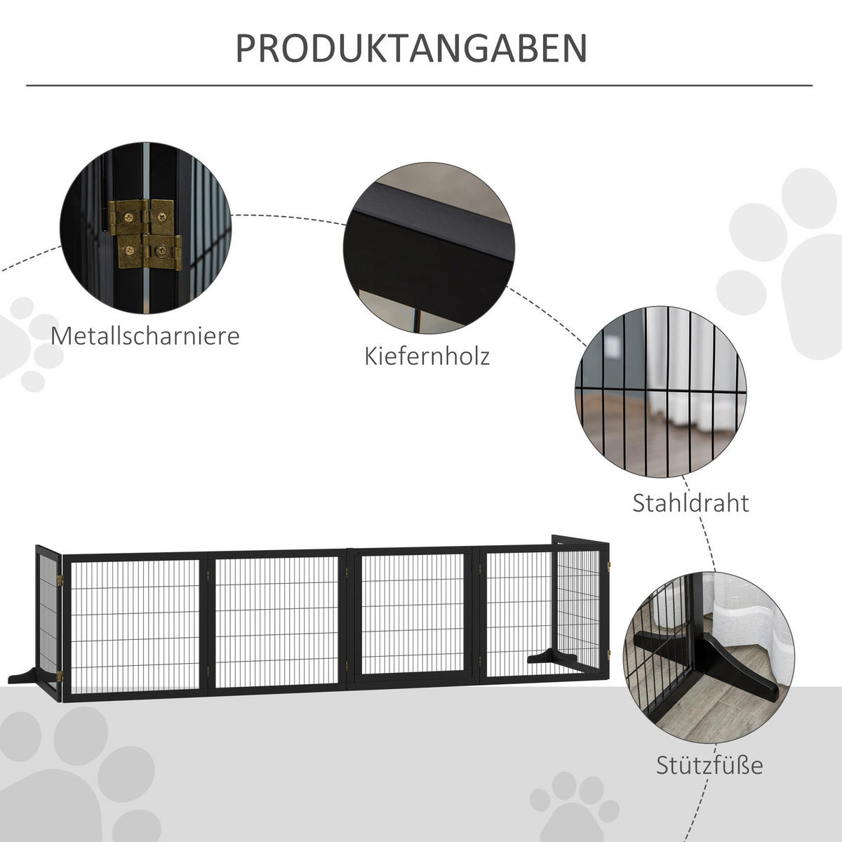 PawHut Schutzgitter schwarz Polypropylen B/H/L: ca. 36x432x70 cm Türschutzgitter - schwarz (70,00/36,00/432,00cm) - PawHut
