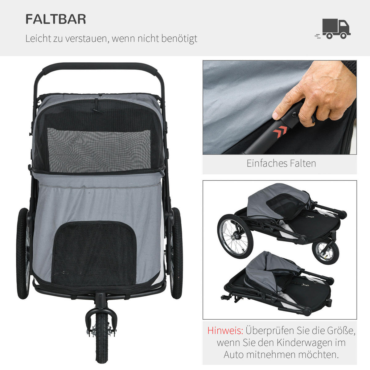 PawHut Hundebuggy grau Polyester-Mischgewebe B/H/L: ca. 70x97,5x111 cm Hundebuggy - grau (111,00/70,00/97,50cm) - PawHut