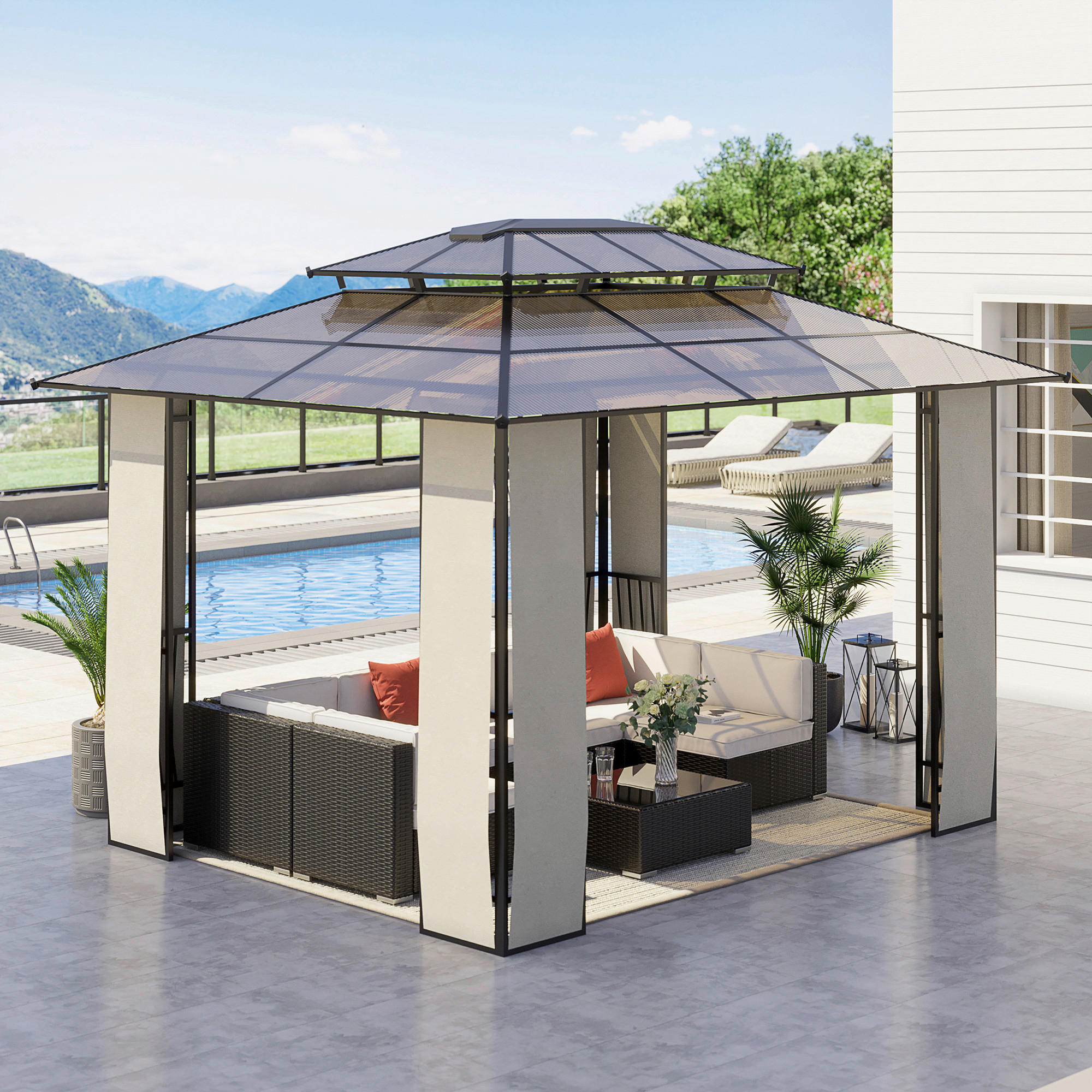 Outsunny Pavillon braun Aluminium B/H/L:...