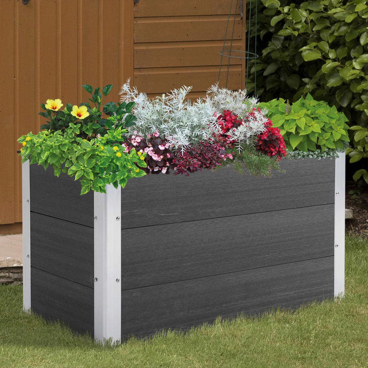 Outsunny Blumenkübel grau Kunststoff B/H/L: ca. 50x50x100 cm Blumenkübel 845-227V01 - grau (100,00/50,00/50,00cm) - Outsunny