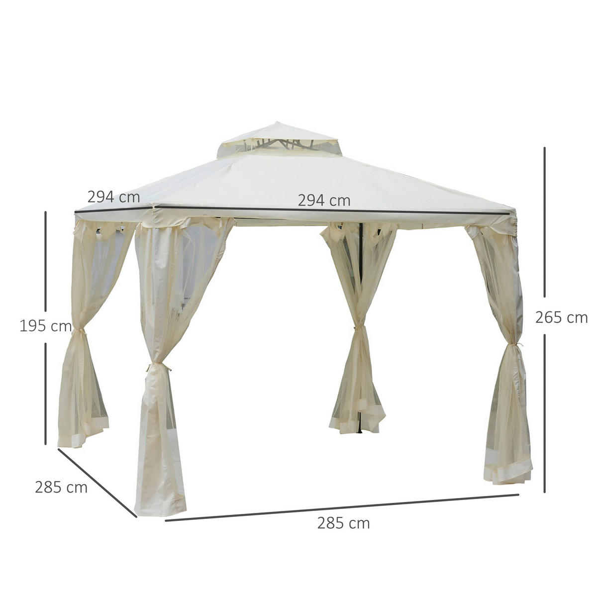Outsunny Pavillon creme Polyester B/H/L: ca. 294x265x294 cm Gartenpavillon - creme (294,00/294,00/265,00cm) - Outsunny