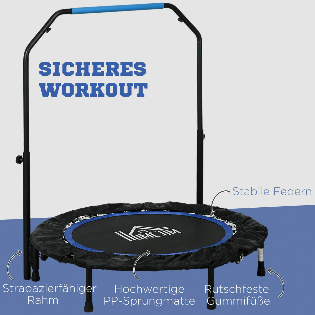 HOMCOM Trampolin schwarz Stahl B/H/L: ca. 102x123x102 cm Trampolin - blau/schwarz (102,00/102,00/123,00cm) - HOMCOM