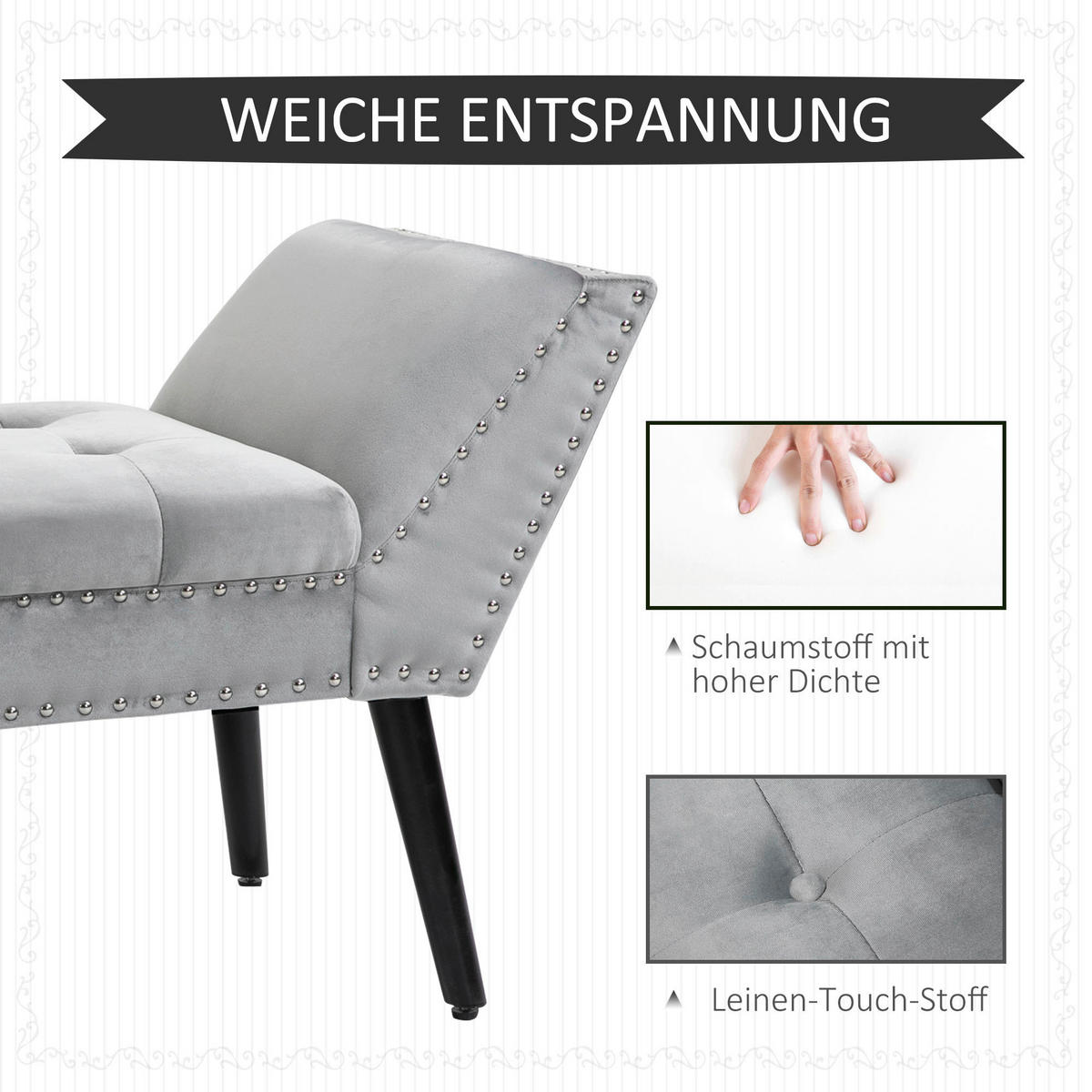 Polsterbank 839-009 hellgrau B/H/T: ca. 114x56x46 cm 839-009 - hellgrau/schwarz (114,00/56,00/46,00cm) - HOMCOM