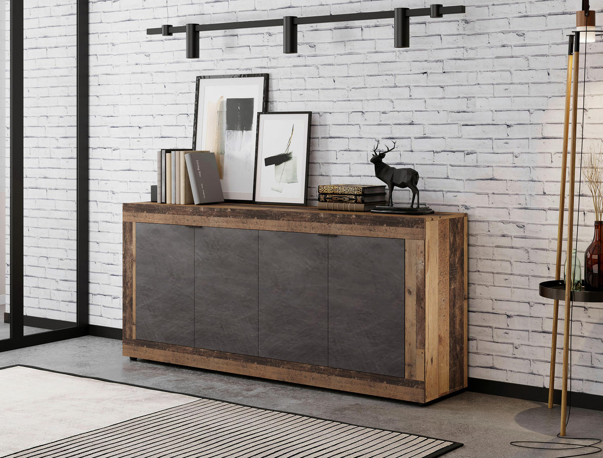 Kommode LUNEA Eiche Old Wood dunkel Nachbildung Eiche Matera Nachbildung B/H/T: ca. 180x86x41,7 cm LUNEA - Eiche (180,00/86,00/41,70cm) - WIPMEB