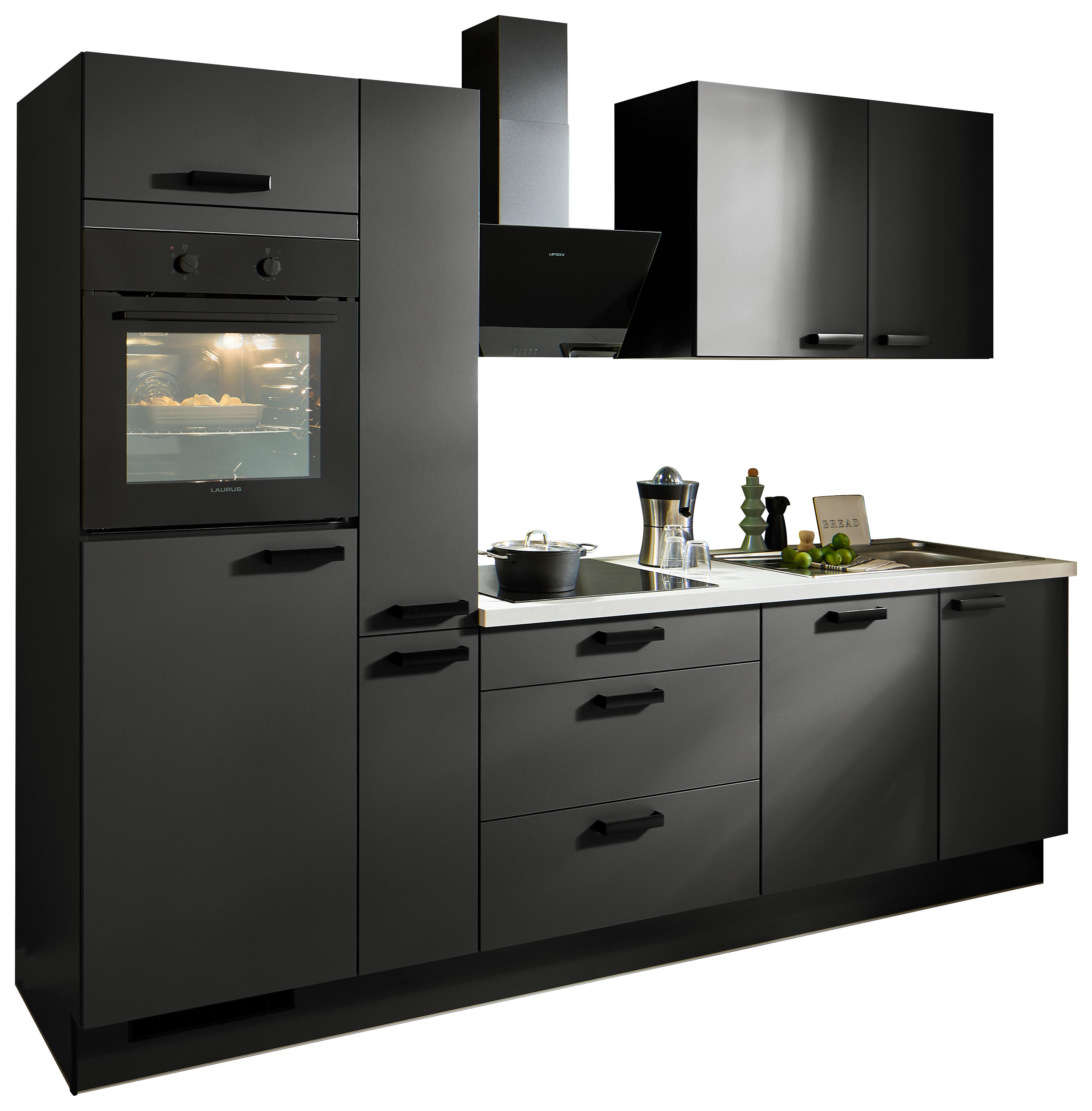 pino Küchenblock PN210 Graphit supermatt B/H/T: ca. 280x220,6x60 cm PN210 - Graphit/Marmoroptik (280,00/220,60/60,00cm) - pino