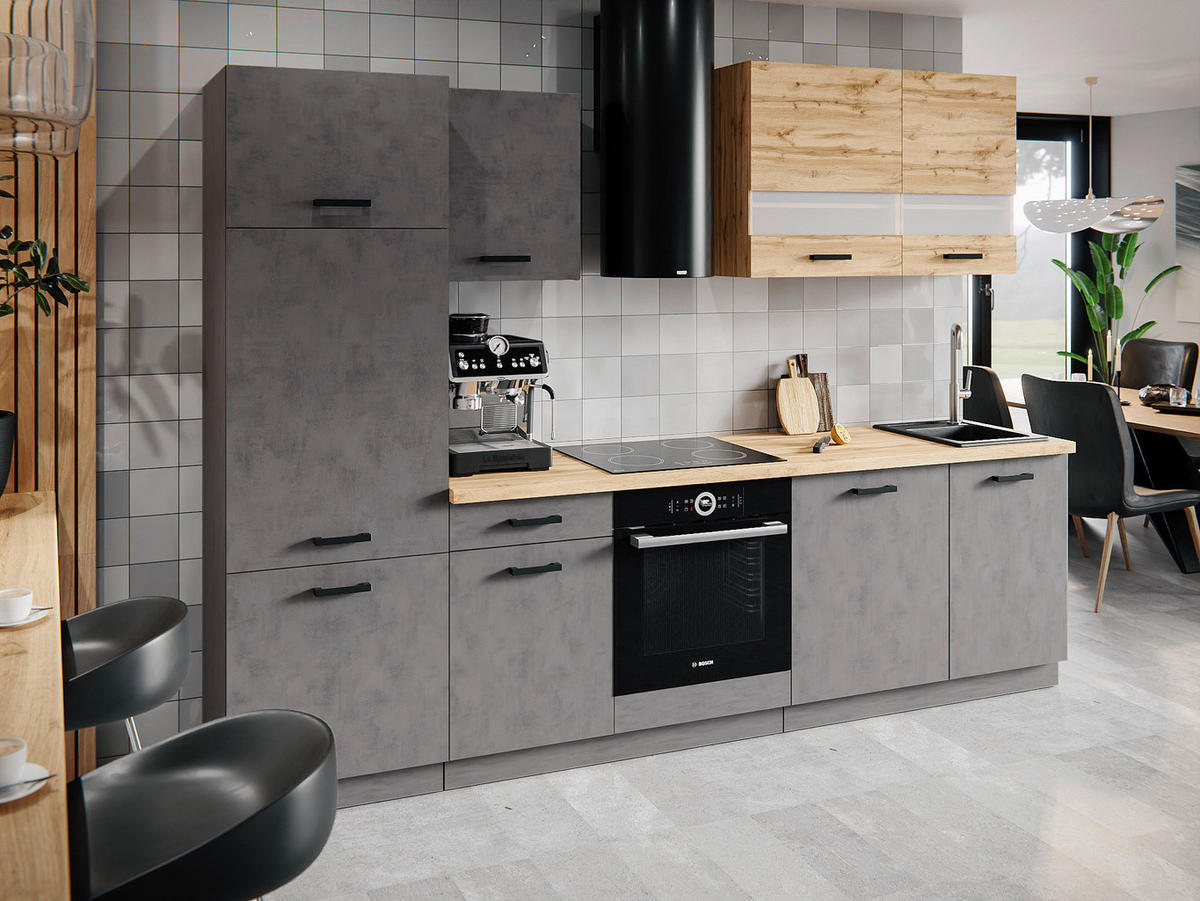 Küchenblock Viola anthrazit B/H/T: ca. 280x214x60 cm Viola - Eiche/schwarz (280,00/214,00/60,00cm)