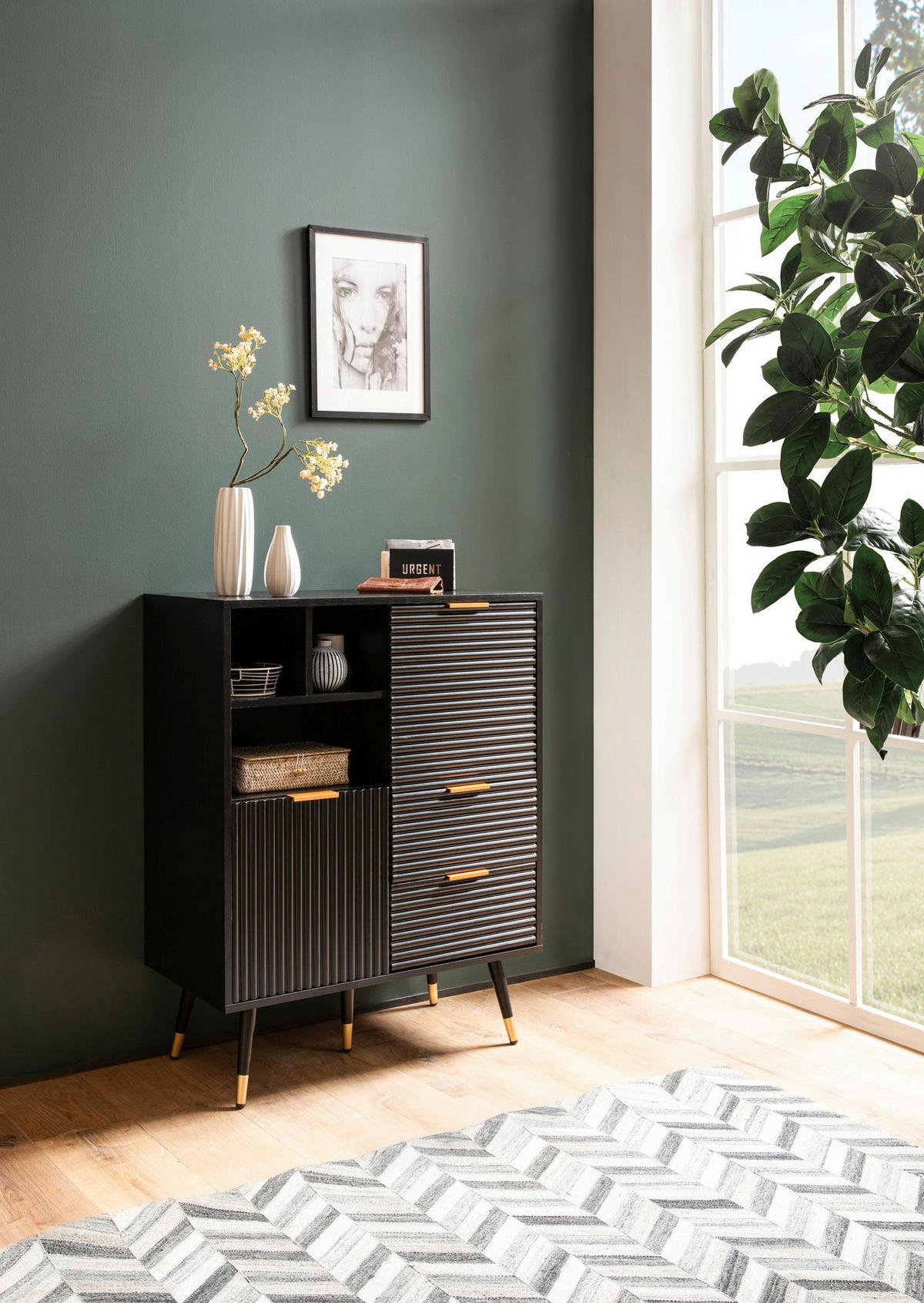 Sideboard schwarz B/H/T: ca. 77x97x40 cm Sideboard - schwarz (77,00/97,00/40,00cm) - Wohnling