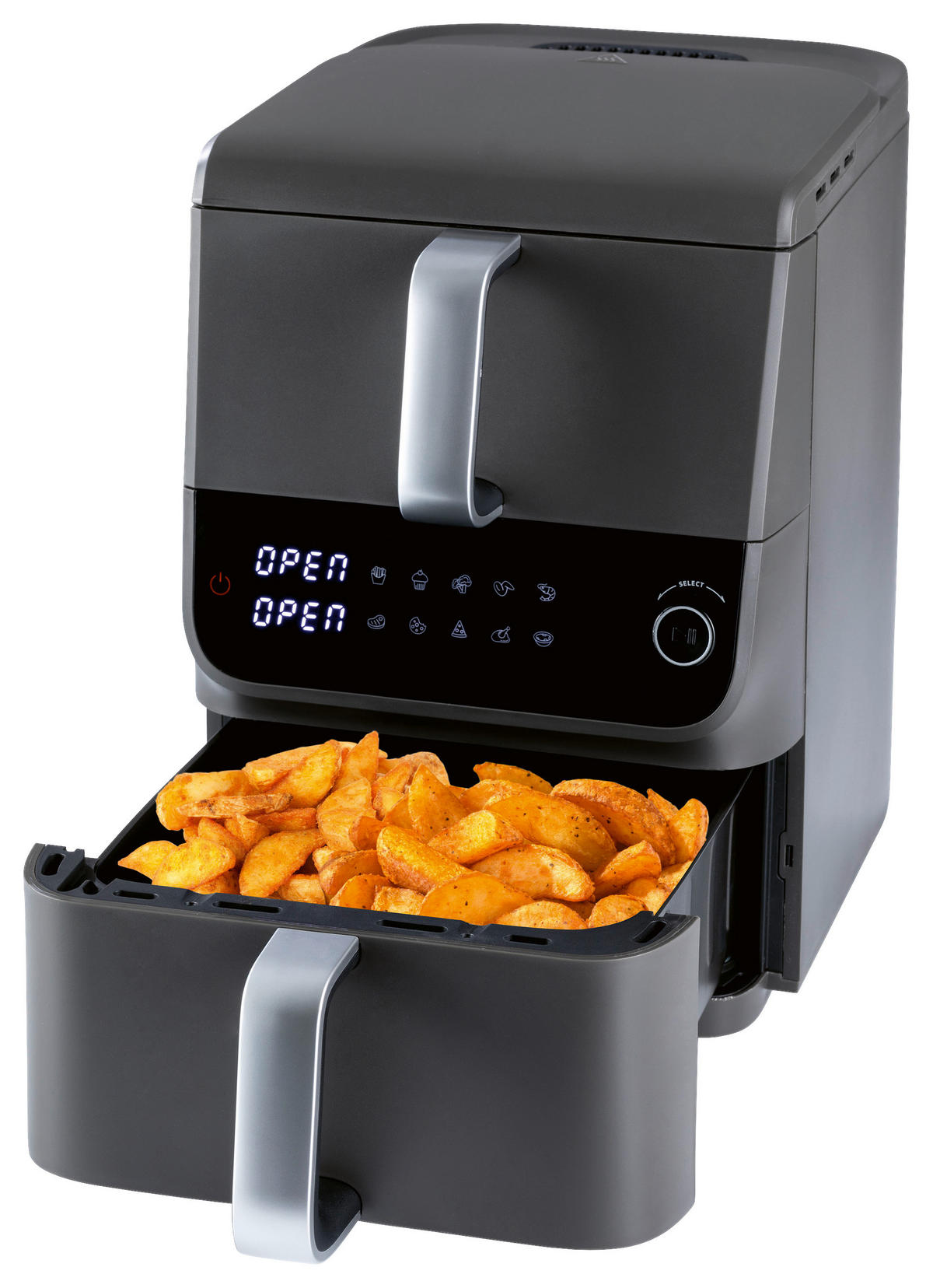 GOURMETmaxx Heißluftfritteuse 16404 schwarz Metall B/H/L: ca. 28,4x40x43 cm ca. 3,5 l Doppel-Heißluftfritteuse 16404 - schwarz (43,00/28,40/40,00cm) - GOURMETmaxx