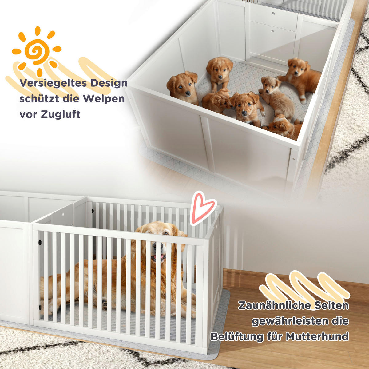 PawHut Welpen-Wurfkiste weiß MDF B/H/L: ca. 80x50x166 cm Welpen-Wurfkiste - weiß (166,00/80,00/50,00cm) - PawHut