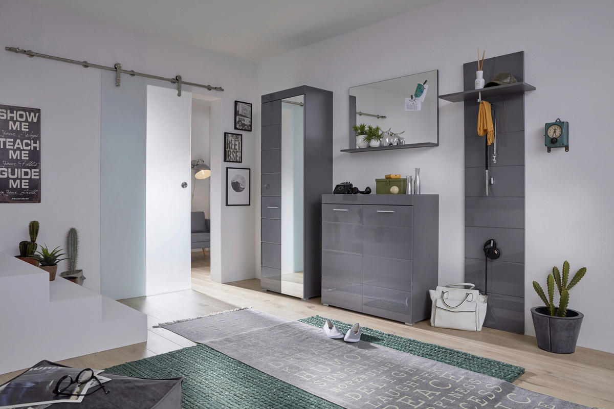 Garderobenschrank Amanda grau Hochglanz grau B/H/T: ca. 62x195x38 cm Amanda - grau (62,00/195,00/38,00cm) - Trendteam