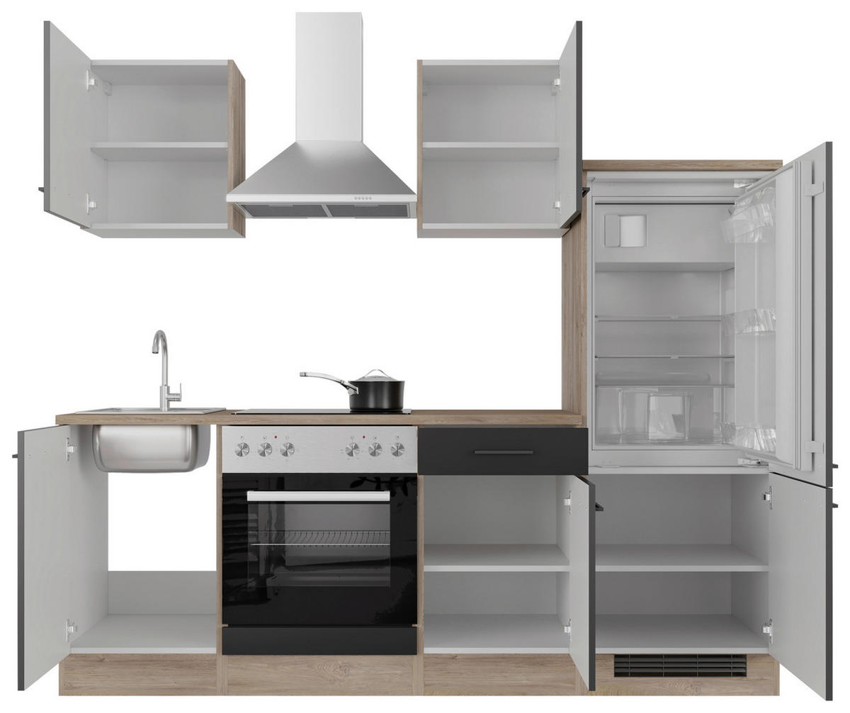 Küchenblock Capri schwarz matt B/H/T: ca. 220x200x60 cm Capri - schwarz/Oak (220,00/200,00/60,00cm) - Flex-Well