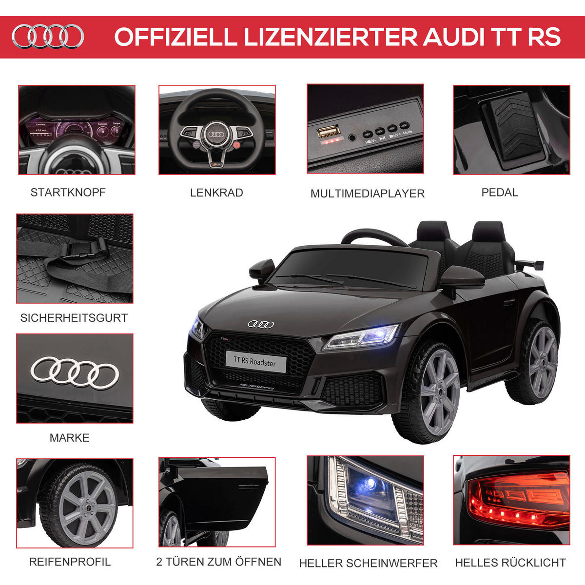 HOMCOM Kinder-Elektroauto schwarz B/H/L: ca. 60x44x102 cm Kinder-Elektroauto - schwarz (102,00/60,00/44,00cm) - HOMCOM
