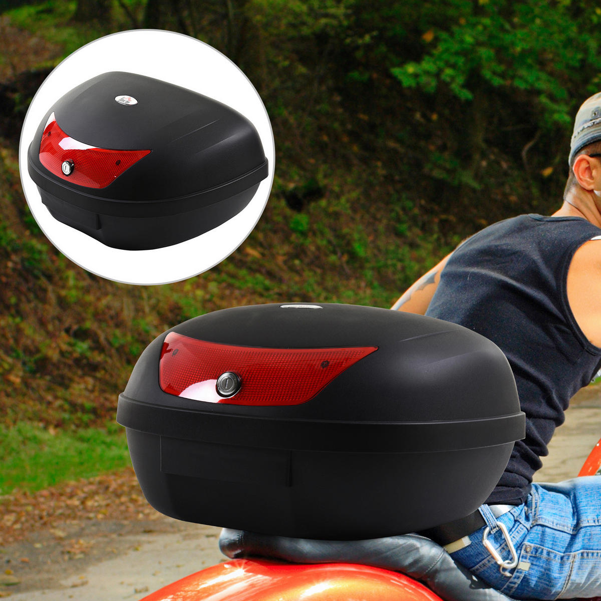 HOMCOM Motorrad-Koffer B/H/L: ca. 43x33x59 cm Motorrad-Koffer 48l - schwarz (59,00/43,00/33,00cm) - HOMCOM