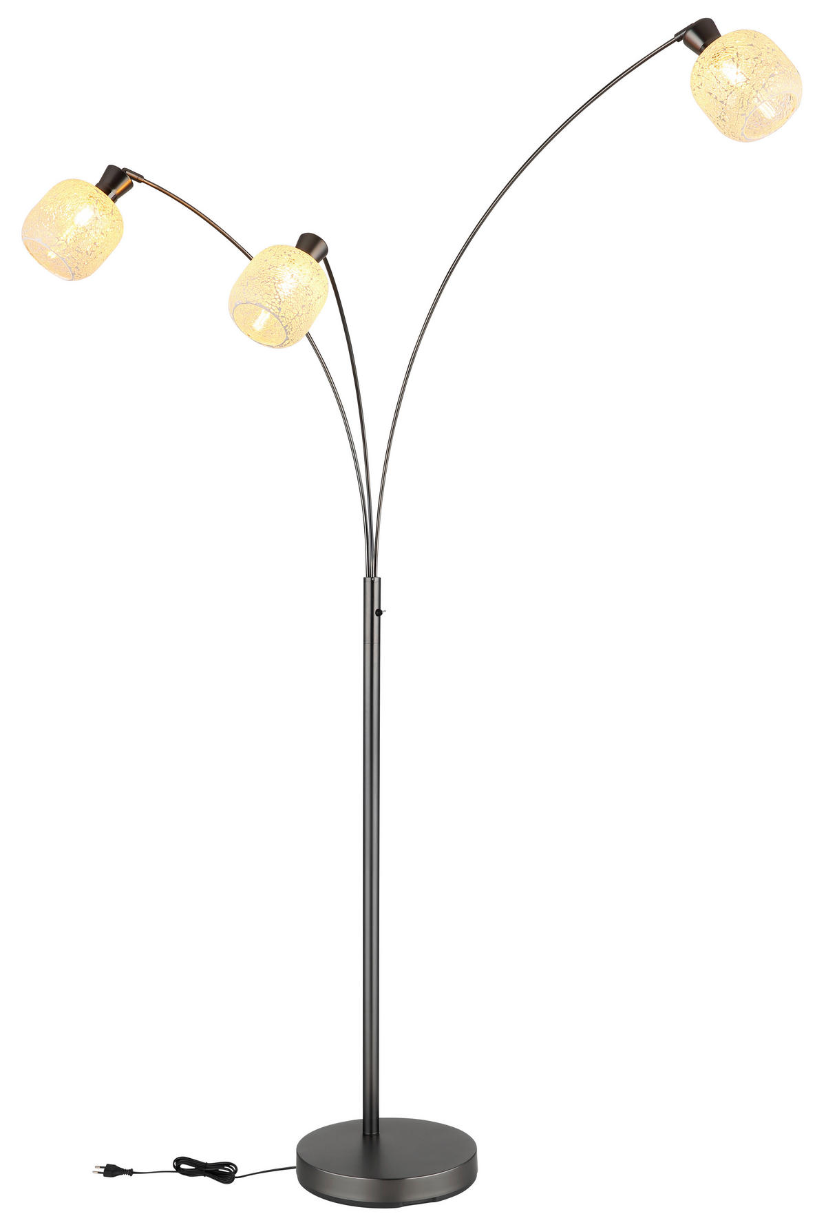 GLOBO Stehleuchte Chrom schwarz Metall Glas B/H/L: ca. 14x133x35 cm 3 Brennstellen Stehleuchte-Brokana - schwarz/Chrom (35,00/14,00/133,00cm) - GLOBO