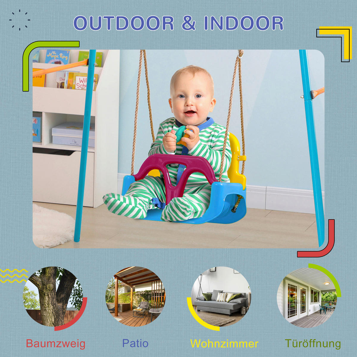 Outsunny Schaukel blau B/H/L: ca. 33x42x180 cm Kinderschaukel - lila/blau (180,00/33,00/42,00cm) - Outsunny