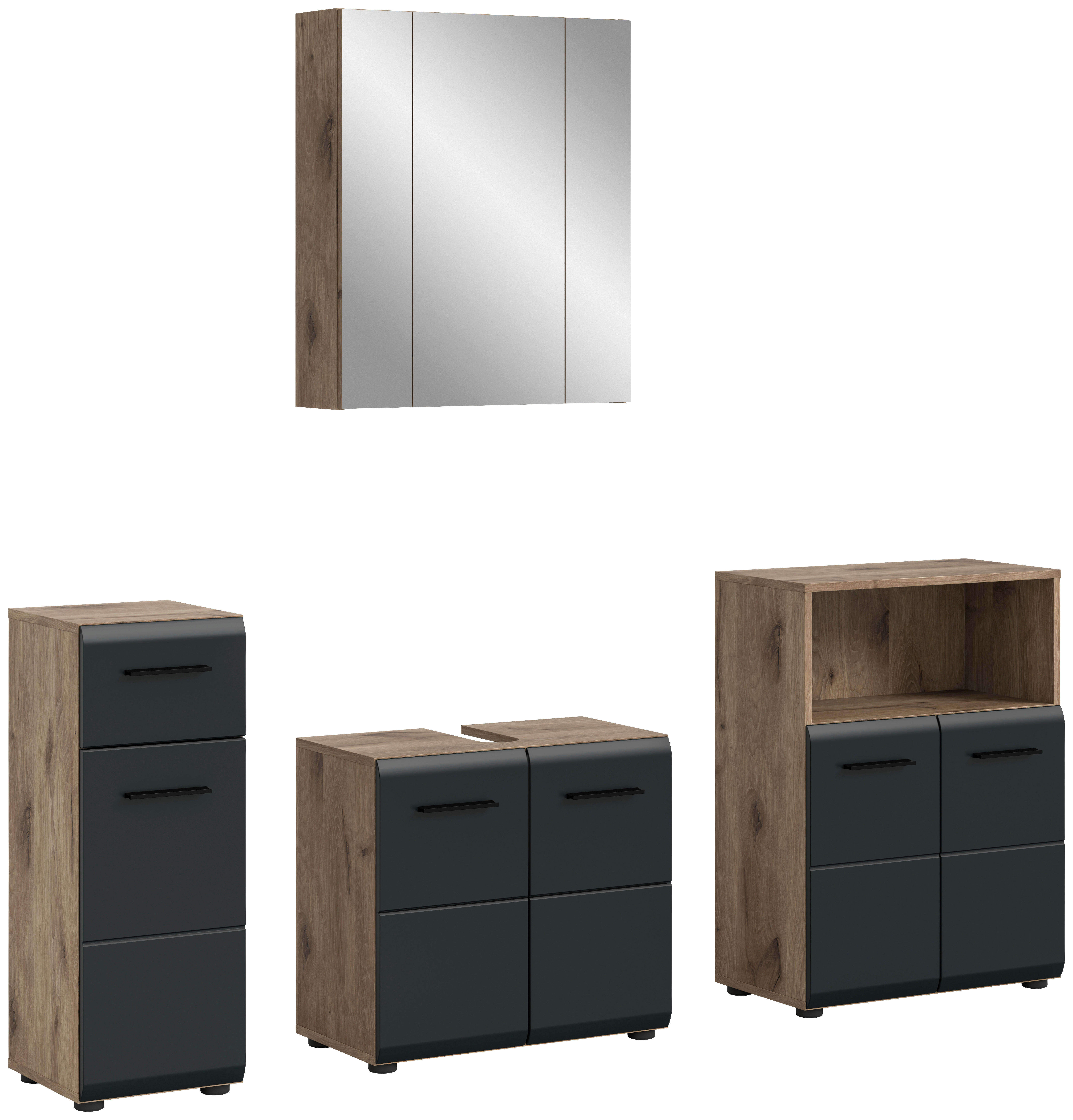Badezimmer-Set Ice Nox Oak Nachbildung schwarz matt B/H/T: ca. 180x185x30 cm Ice - schwarz (180,00/185,00/30,00cm) - xonox.home