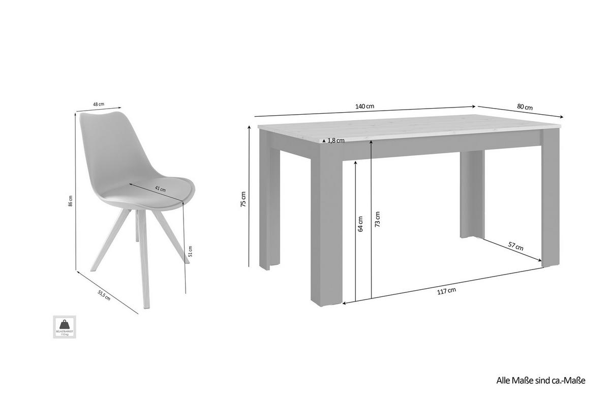 Tischgruppe KIRA anthrazit Eiche schwarz B/H/T: ca. 140x75x80 cm KIRA - Eiche/schwarz (140,00/75,00/80,00cm) - byLIVING