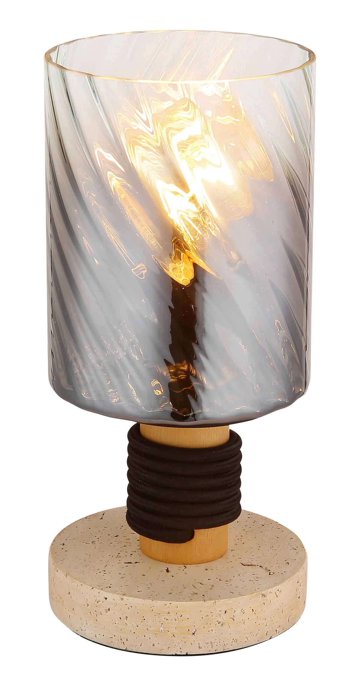 GLOBO Tischleuchte travertinbraun Rauch Glas Holz Beton H/D: ca. 25,4x12 cm E27 1 Brennstellen Osborne - Rauch/travertinbraun (12,00/25,40cm) - GLOBO