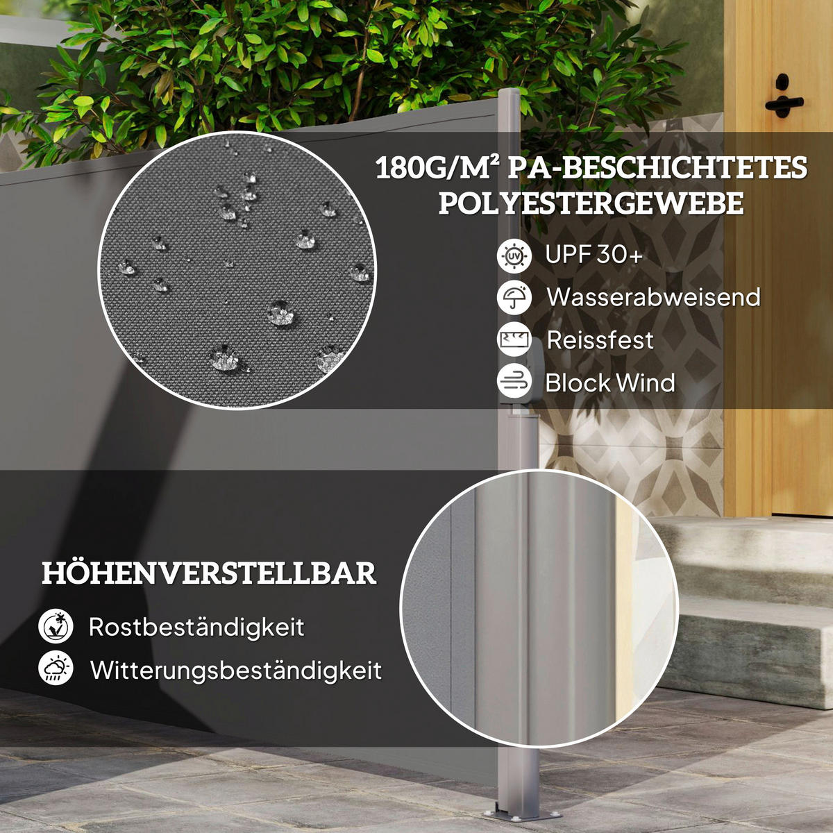 Outsunny Seitenmarkise dunkelgrau Polyester B/H/L: ca. 1x140x300 cm Seitenmarkise - dunkelgrau (300,00/1,00/140,00cm) - Outsunny