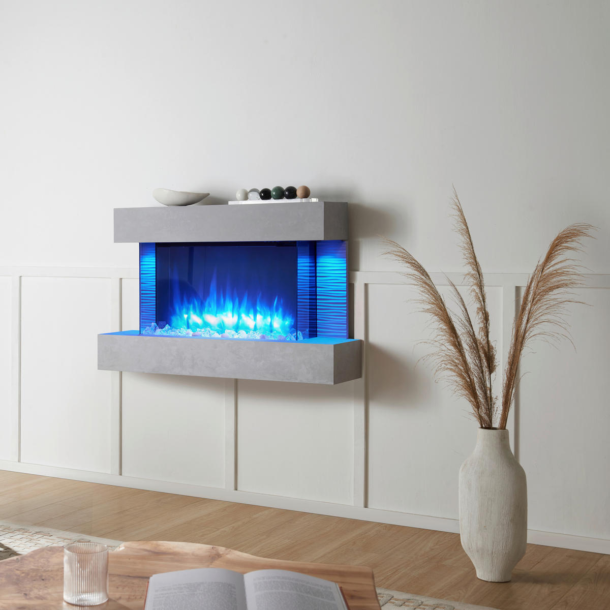 Balderia Wandkamin Elektrischer-Kamin Aidan grau MDF B/H/T: ca. 623x100x24 cm Elekt.-Kamin Aidan EF279A-MT279C-CG - grau (623,00/100,00/24,00cm) - Balderia