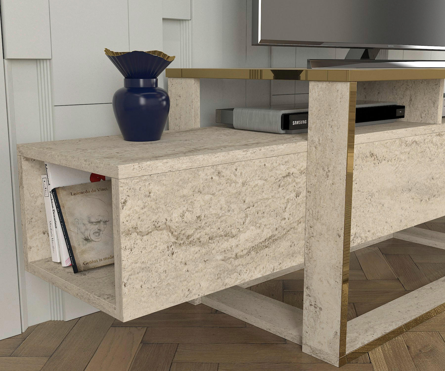 TV-Lowboard Bianco beige granit Optik B/H/T: ca. 160x49,8x46,1 cm Bianco - beige/granit (160,00/49,80/46,10cm) - moebel17